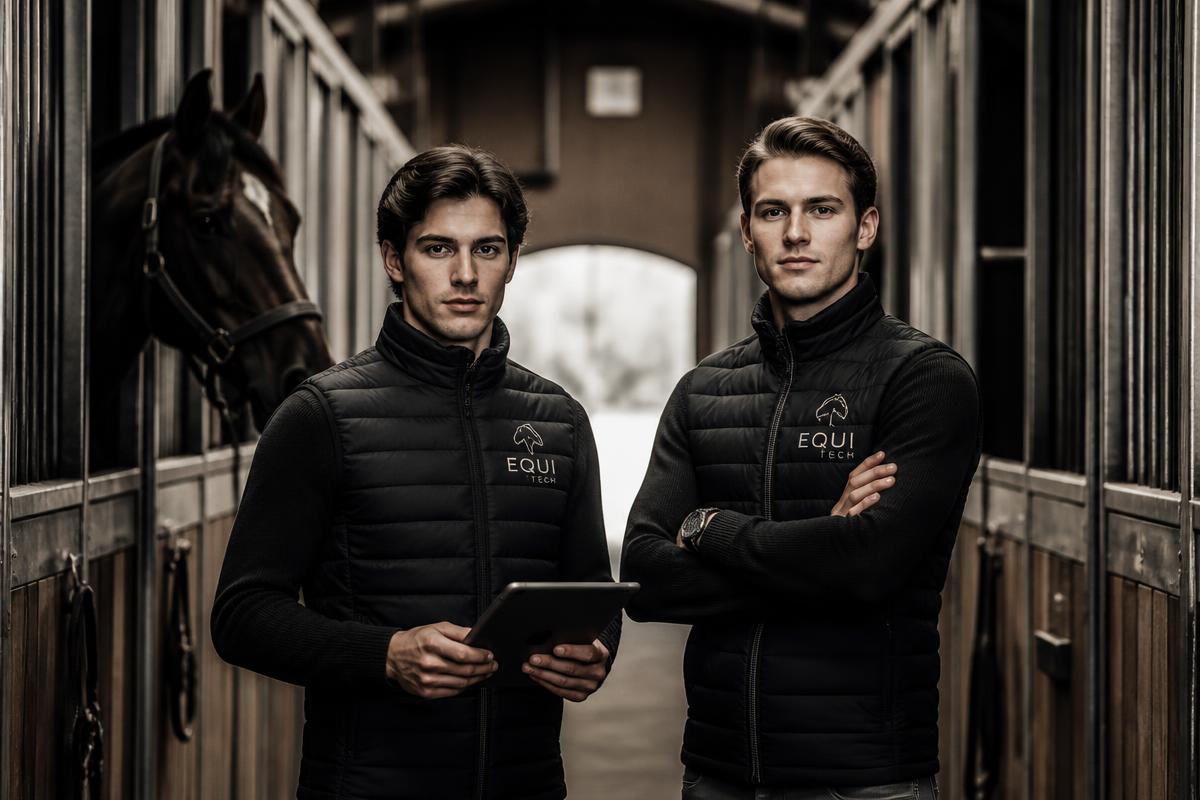 The Horsey founders in a stable